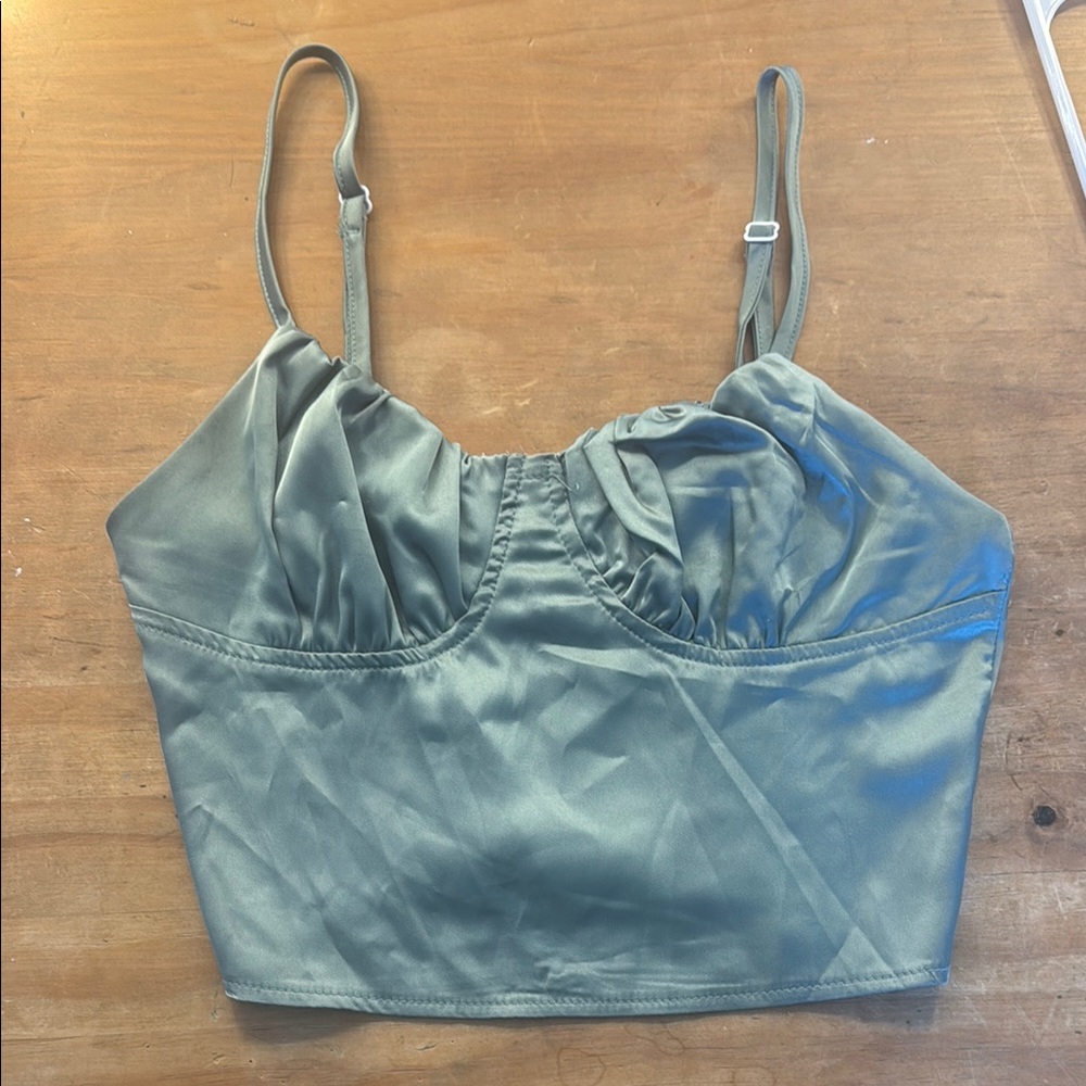Sleek Green Satin Crop Top